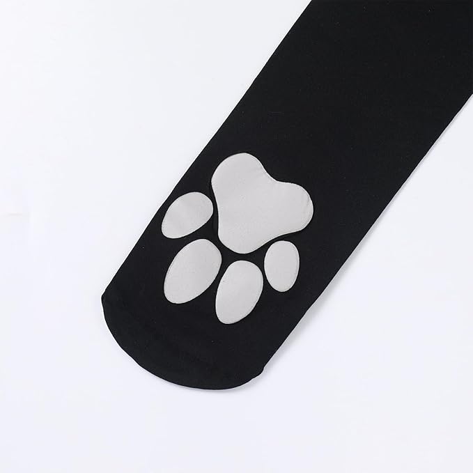 ABAFIP Women Cute Kawaii Cat Paw Print Thigh High Socks Kitten Claw Above Knee Sheer Hosiery Stockings