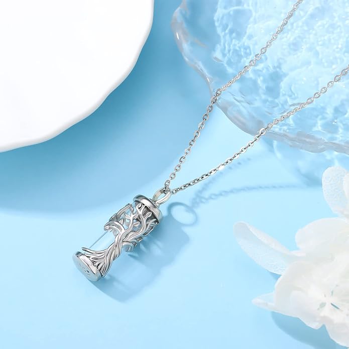 Aniu Cremation Jewelry for Ashes S925 Sterling Silver Urn Necklace Memorial Necklace for Human Ashes of Loved Ones Keepsake Pendant for Men Women