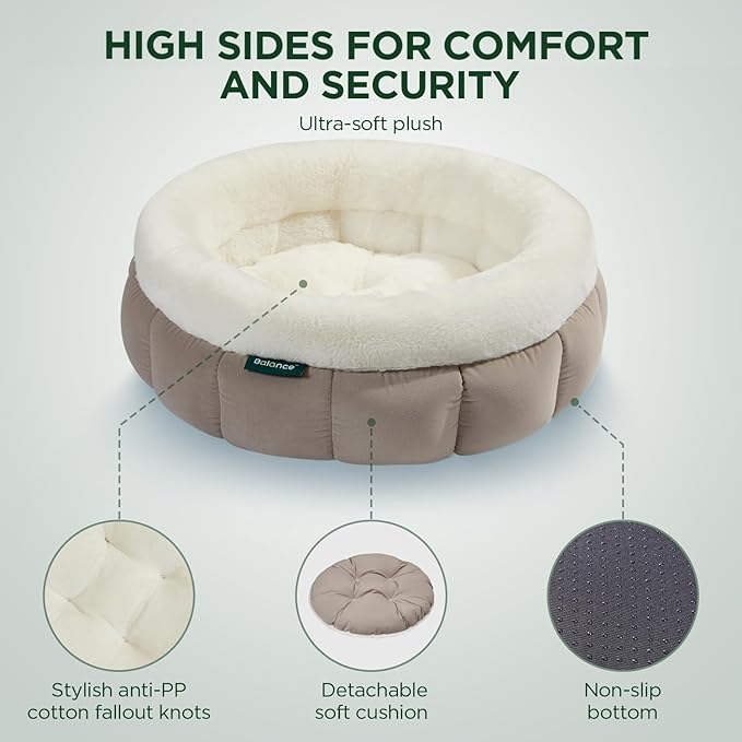 BALANCE Round Cat Beds for Indoor Cats - Donut Dog Beds for Small Dogs, Washable Pet Bed for Puppy and Kitten with Anti-Slip Bottom