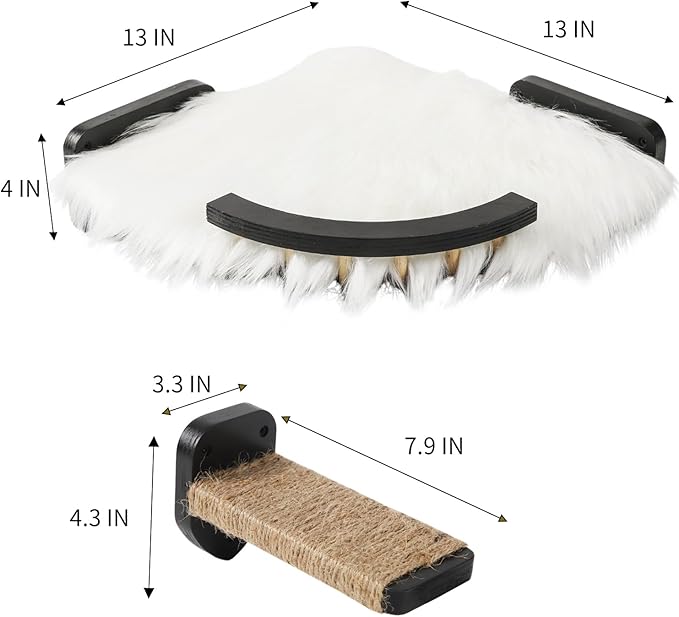 Cat Wall Shelves, Cat Shelves and Perches for Wall, Cat Wall Furniture, Corner Cat Shelf with 3 Steps Scratch Post, Cat Bed Hammock with Plush Covered, Climbing Shelf for Indoor Cats (Black)