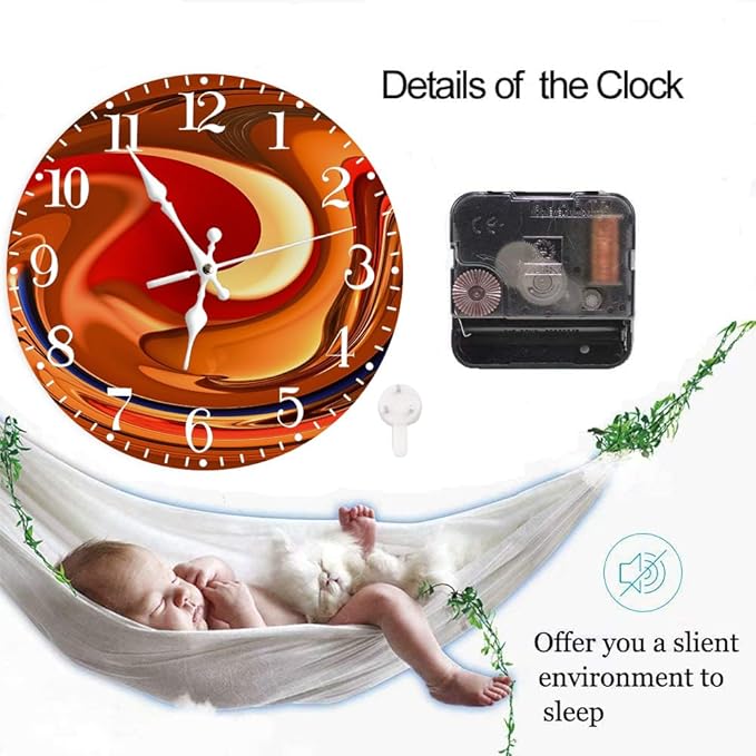 Ansouyi Round Wall Clock Battery Operated Clocks Wallclock 12 Inch,Abstract Orange and Red Swirls Design Silent Non Ticking Wall Clock for Living Room,Kitchen,Home,Bathroom,Bedroom,Office or School