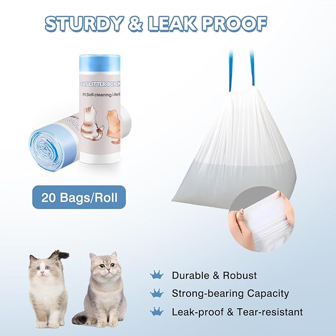 100 Count Self-Cleaning Cat Litter Box Liners Compatible With MW-SC01/MW-SC02/MW-LR01 Automatic Cat Litter Box, Drawstring Heavy Duty Cat Litter Receptacles Bags Replacement Trash Bag -18" x 12.6"