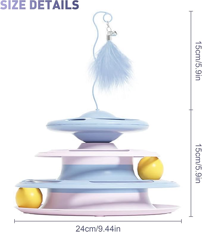 2 in 1 Cat Interactive Toy Roller 3-Level Turntable Cat Toy Ball Track Cat Ball Tower Cat Slow Feeder Food Dispenser Cat Kitten Wand (Green)