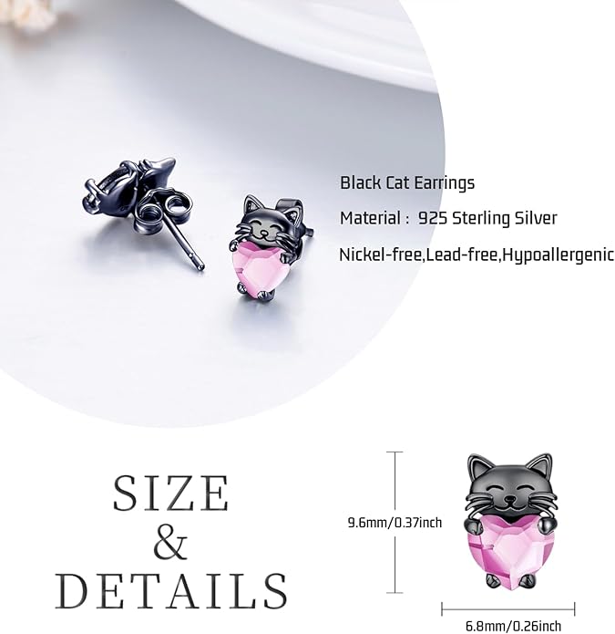 925 Sterling Silver Cat Earrings Cute Animal Kitten Stud Earrings cat Jewelry Gifts for Women Girls Hypoallergenic Earrings for Sensitive Ears