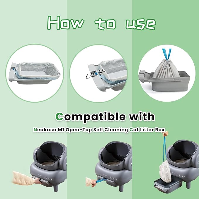 80 Count Litter Bags Compatible with Neakas M1 and Open-Top Self-Cleaning Cat Litter Box, 4 Rolls Cat Litter Waste Receptacles Bags (M1, 80 Count)