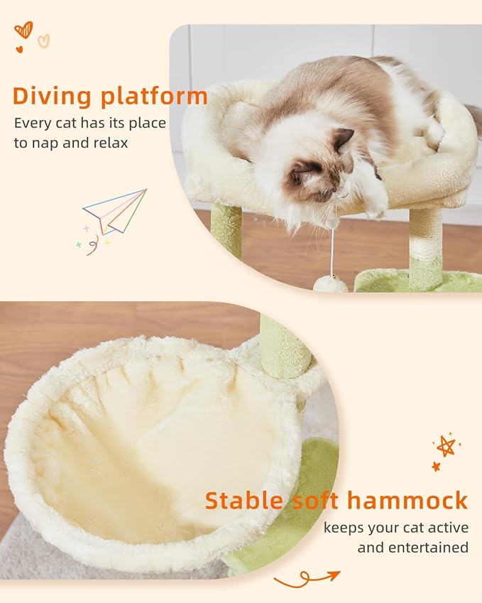 Taoqimiao Cat Tree,38.2-Inch Cat Tower for Indoor Cats,Suitable for Kittens with Luxurious cat condo with Adjustable Baskets and Luxurious Perch MS029SGB Green and Beige