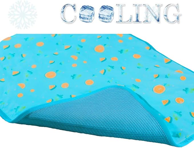 SEIS Dog Ice Pad Ice Silk Cats Kennel Mat Pet Cooling Pad Summer Cool Bamboo Mat Breathable Pad (Blue Fruit, S