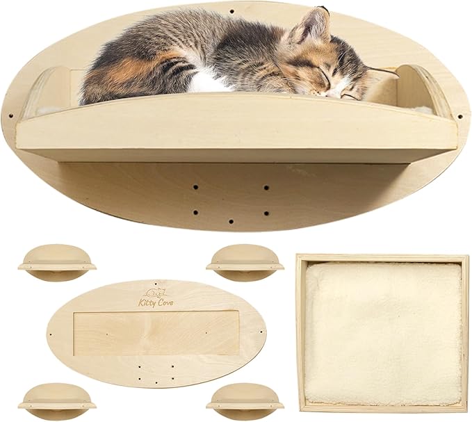 Cat Wall Shelves - Cat Shelf with Cozy Cushion, Sturdy Floating Shelf with Easy Install & Hardware | Perfect Cat Hammock for Wall - Comfy Cat Wall Furniture