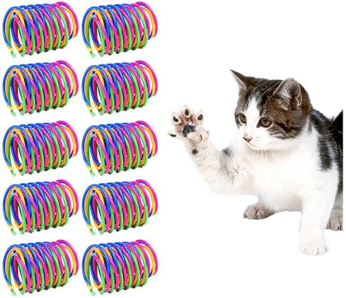 Andiker Cat Toys for Indoor Cats, 32pcs Cat Spring Toys Colorful & Durable Plastic Springs Cat Interactive Toy for Swatting, Biting, Hunting Kitten Toys to Kill Time and Release Nervousness (40pcs)