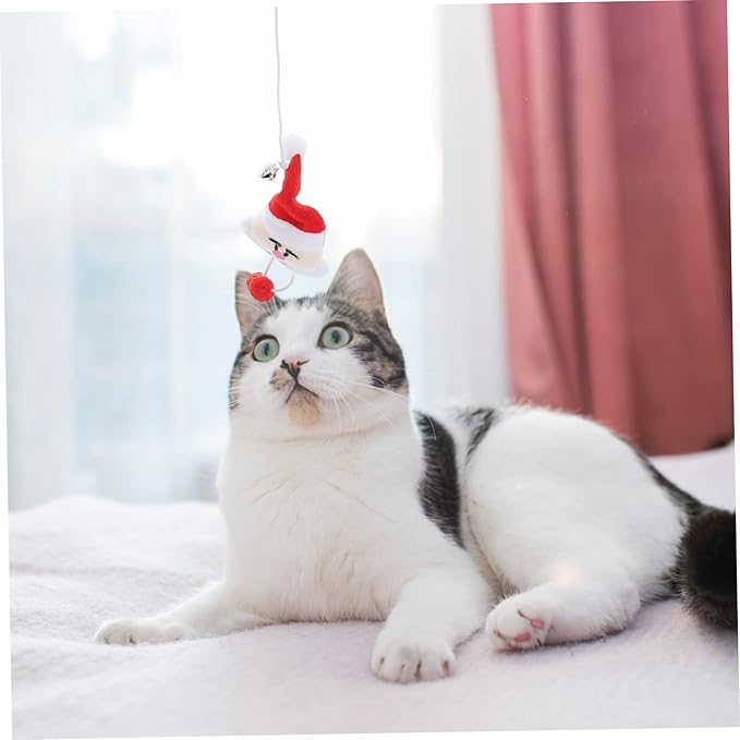 4Pcs Cat Santa Clause Interactive Toy Funny Teaser Stick for Cats Random Training for Engaging Play and Exercise