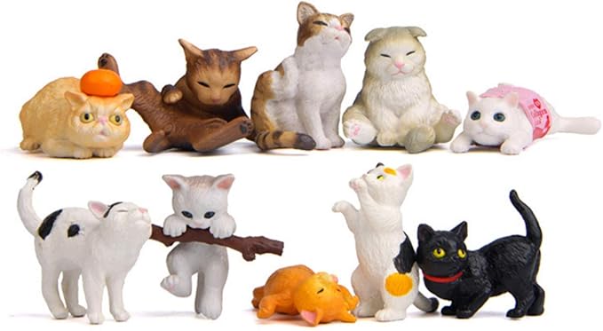 10 Pcs Deluxe Cat Figurines Playset, Cute Cat Figures, Mini Cat Figure Collection Playset, Cupcake Topper