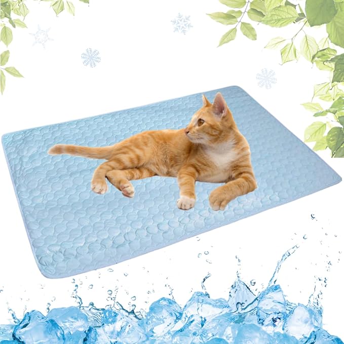 Dog Cooling Mat Washable, Portable Summer Dog Pad, Water-Absorbent Pet Cooling Pad, Ice Silk Self-Cooling Mat for Dog for Kennel/Sofa/Bed/Floor/Car Seats(Light Blue,11x15in)