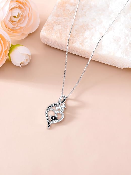 925 Sterling Sliver Yorkshire/Corgi/Labrador/Pug/Bulldog/Paw Print/Cross Necklace Cute Puppy Dog Necklace Jewelry Birthday Gifts for Women Girls Dog Lovers