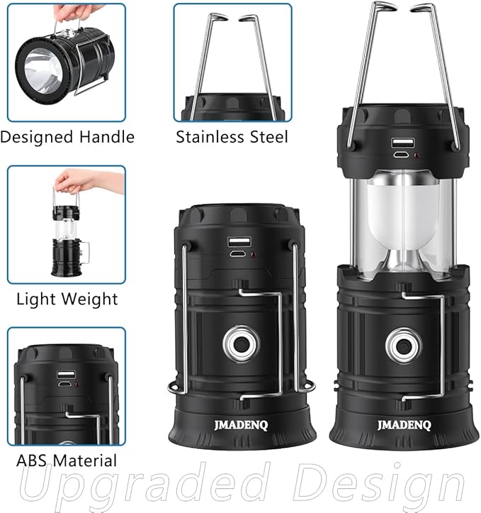 2023 Upadte Solar Lantern Flashlights Charging for Phone, USB Rechargeable Led Camping Lantern, Collapsible & Portable for Emergency, Hurricanes, Power Outage, Storm (Classical-2)