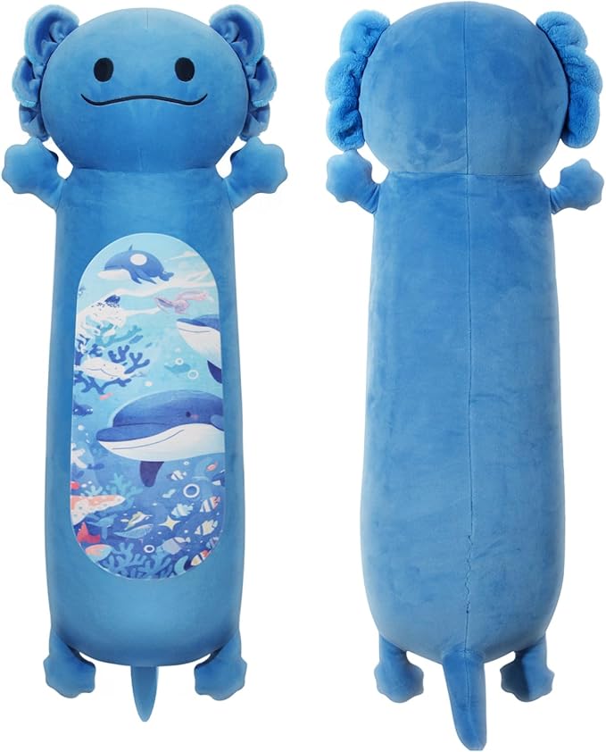 36 inch Long Axolotl Plush Body Pillow, Giant Cute Blue Ocean Axolotl Stuffed Animals, Big Salamander Squishy Soft Plushies Toy, Gifts for Kids Girls and Boys, Birthdays ﻿Easter