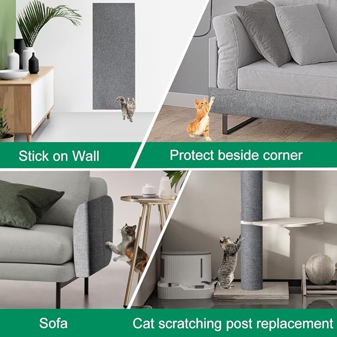Extra Large 110"x 12.6" cat Wall Scratcher, Thickened Cat Wall Climbing Carpet, Trimmable Self-Adhesive Carpet for Replacement Pads, Covering Posts, and Furniture Protection (Gray, 1PACK)