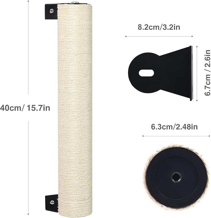 Cat Scratching Post Wall Mounted -16'' Natural Sisal Rope Cat Wall Furniture Scratching Post for Cat Grinding Claws Scratching and Climbing