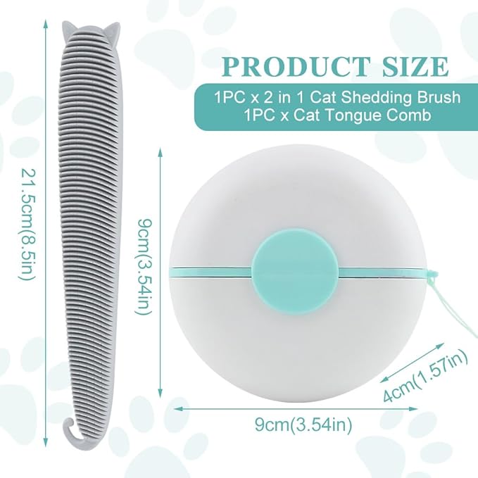 2 Pcs Cat Brush, 2 in 1 Cat Deshedding Brush, Portable Cat Grooming Brush with Cat Tongue Comb, cat grooming supplies Pet Tool Accessories for Short or Long Haired Cats