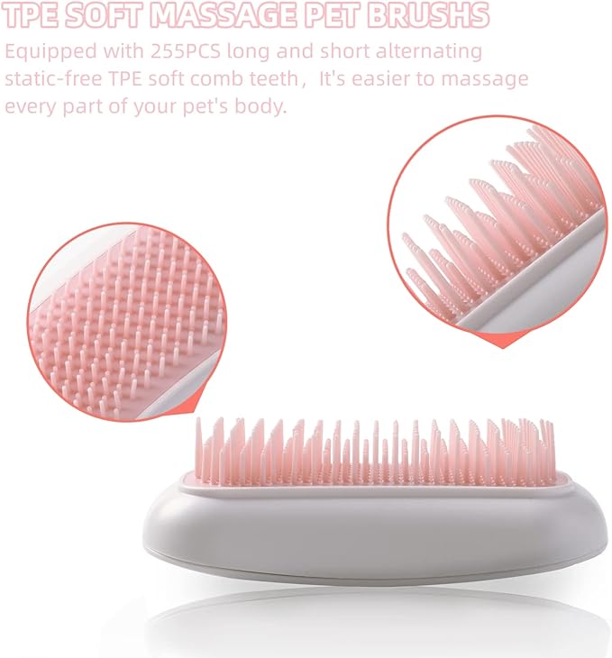 2 Packs Electric Massage Pet Hair Brushes, Hand-Held Portable Vibration Brushes, Remove Loose Hair of Cats and Dogs, TPE Soft Tooth Comb, Suitable for Pet Massage and Play Toys-Pink