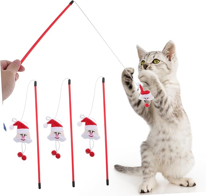 4Pcs Cat Santa Clause Interactive Toy Funny Teaser Stick for Cats Random Training for Engaging Play and Exercise