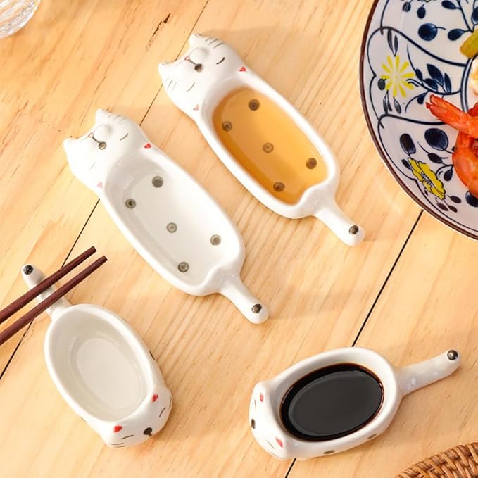 2 Pcs Cute Cats Shape Soy Sauce Dish,Cartoon Cat Small Ceramic Bowls Mini Animal Cat Plates Dipping Sauce Bowls Ceramic Sauce Dishes For Seasoning Soy Sauce Vinegar Snack Appetizers Kitchen Tableware