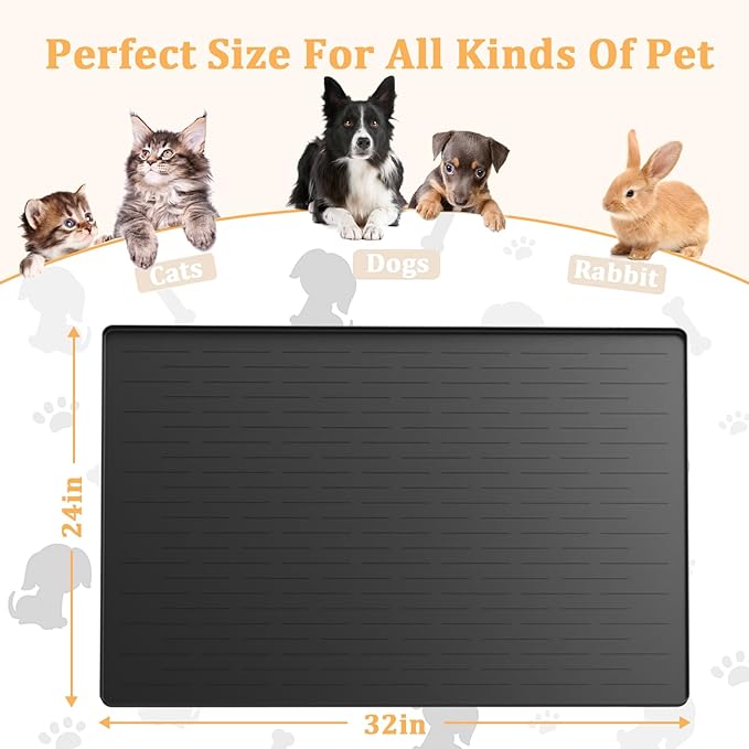 32"x24" Large Silicone Pet Feeding Mat, Waterproof Non-Slip Dog and Cat Bowl Mat for Food & Water, Durable Floor Protector to Prevent Spills, Easy to Clean, Lake Blue
