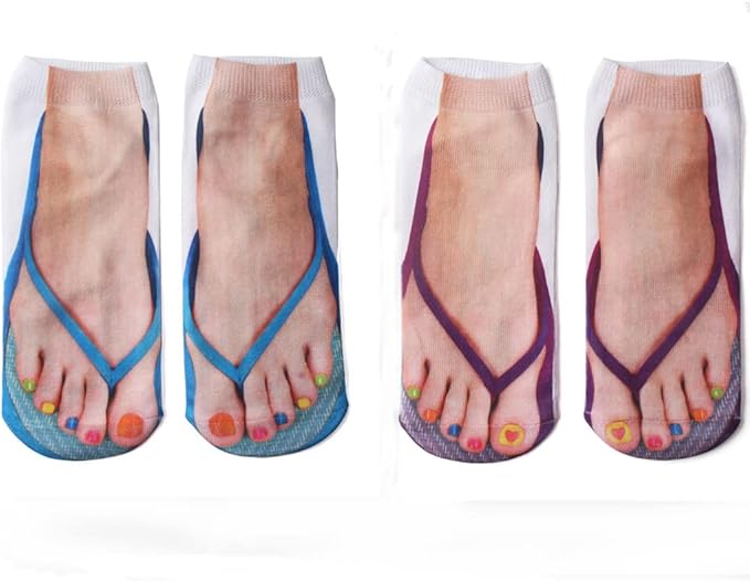 3D Manicure Print Socks Funny Flip Flop Socks 3D Pattern Socks Sandal Socks Low Cut Ankle Silly Socks- A Gag Gift