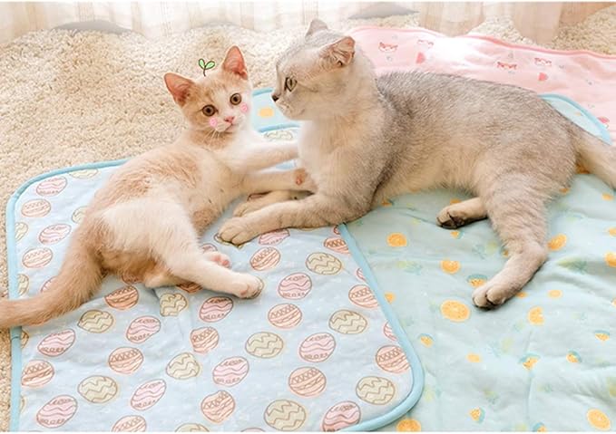 DELIFUR Cat Cooling Mat- Pet Cooling Mat Outdoor for Dogs Self Cooling Pad for Cat Puppy Small Dog Machine Washable (Medium, Pink Bunny)