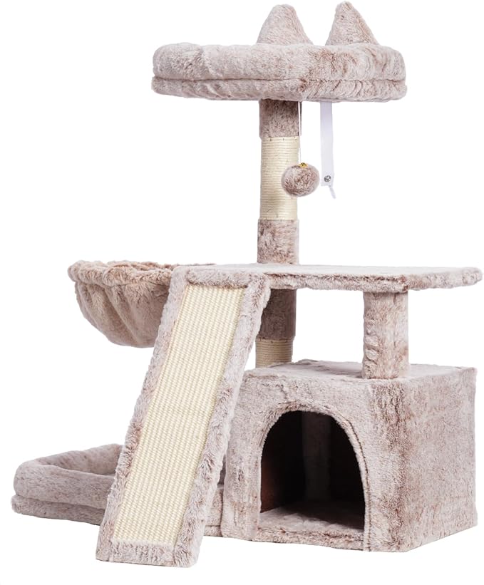 Cat Tree, Cat Tower with condo, Basket, Large Bed, Platform, Scratch Board, Cat Scratching Posts for Indoor Cats, Muchroom GCT002SMU
