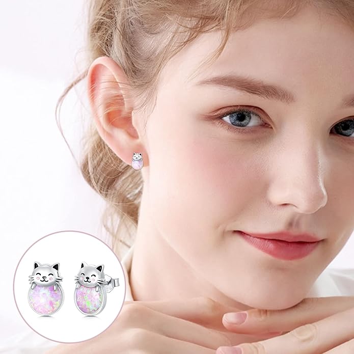 925 Sterling Silver Cat Earrings Cute Animal Kitten Stud Earrings cat Jewelry Gifts for Women Girls Hypoallergenic Earrings for Sensitive Ears