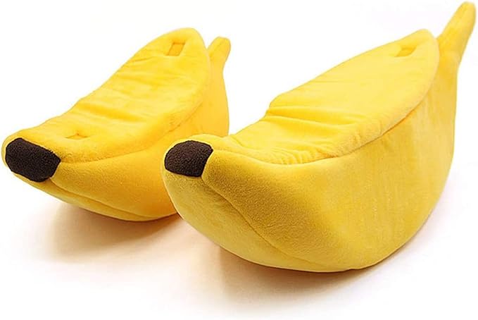 SEIS Winter Cat Banana Bed Dog House Warm Boat Pet Sleep Nest Cotton Cushion Coral Fleece Dog Pad Cat Mat (M)