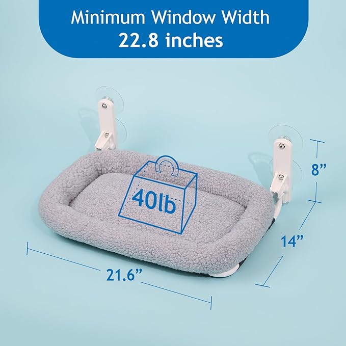 Foldable Cat Hammock for Window - Cordless, Embeded Machine Washable Bed, Robust Metal Frame - Cat Window Perch for Large Cats and Kittens (Gray Bolster Bed, Medium)