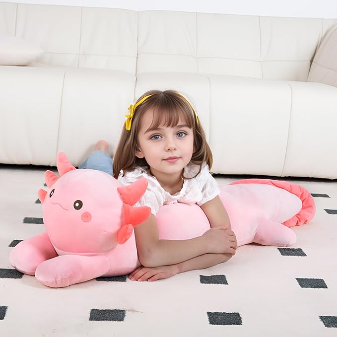 40'' Large Axolotl Plush Stuffed Animal, Axolotl Pink Long Pillow Toy, Giant Soft Stuffed Salamander Plushies Gift for Kids Boys Girls, Birthday