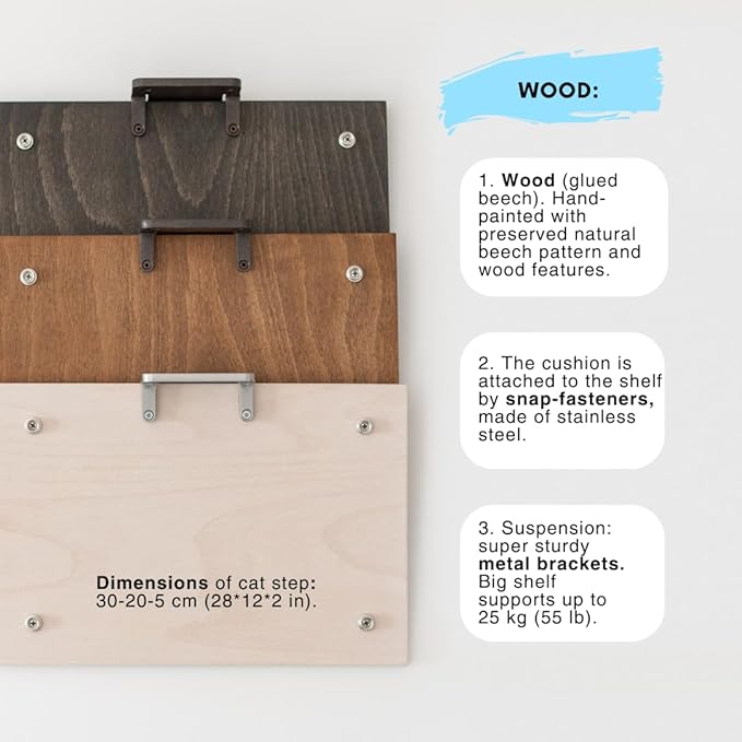 Kitsune Garden Cat Step, Cat Wall Furniture, Wall Mounted Shelf, Cat Wall Shelf, Cat Shelves, Cat Bed, Cat Shelf, Cat Steps for Wall, Brown (Step)