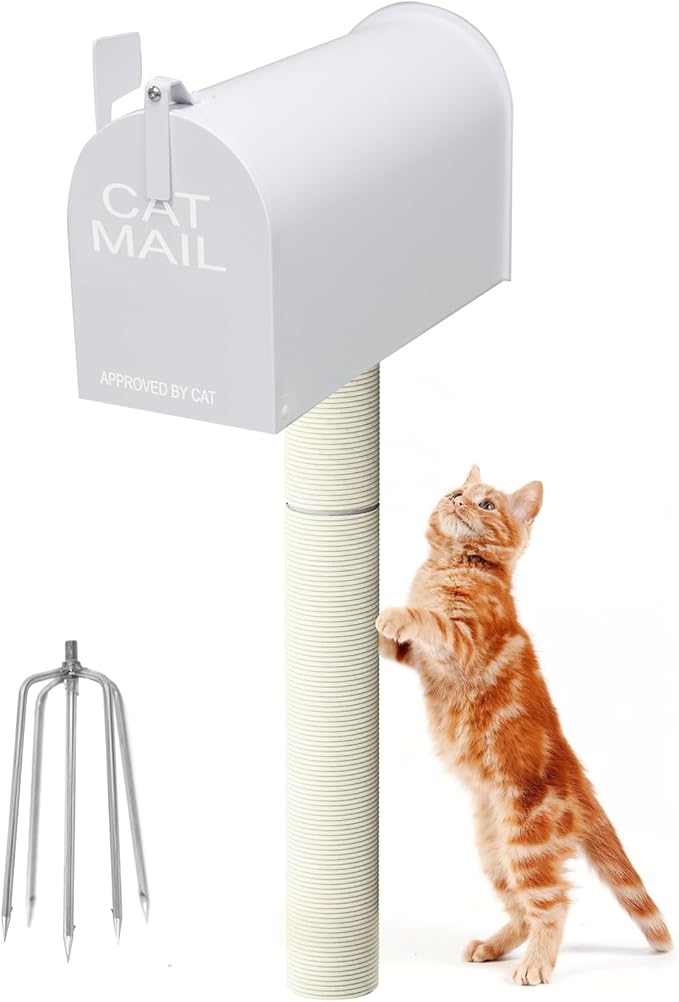 40in Outdoor Cat Scratching Post,Cat Toys for Outdoor Steel Mailbox In-Ground with PVC Sisal Post (White)