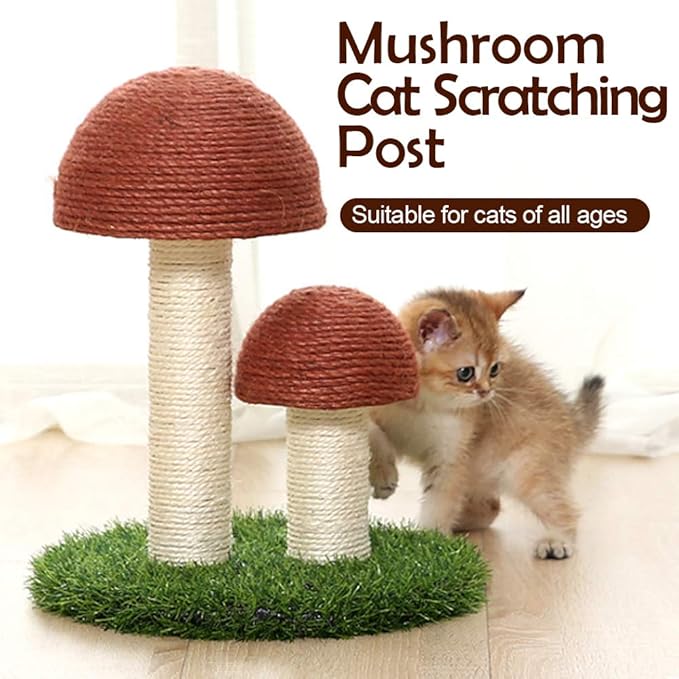 PowerKing Mushroom Cat Scratching Post, 15 x12 Inches Claw Scratching Post for Kitty, Natural Sisal Cat Scratchers Pole, Cat Interactive Toys, Cat Tree Tower (Brown)