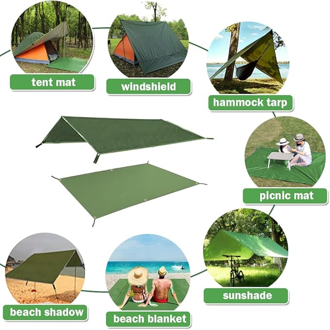 ayamaya Tent Footprint, PU 3000 Waterproof Tent Ground Cloth Large Size for 2-8 Person Family Camping Tents Ground Sheet Mat with 6 Tent Stakes for Camping Hiking Picnic - 13x9FT /8x7FT /6x7FT /5x7FT