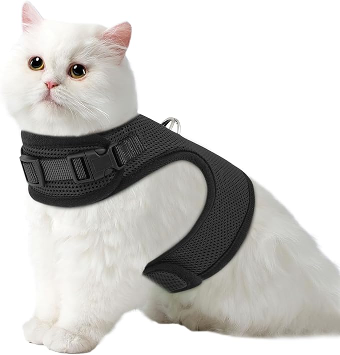 MoNiBloom Soft Cat Harness for Walking Escape Proof and Travel, Kitten Adjustable Breathable Vest Harness - Black, L
