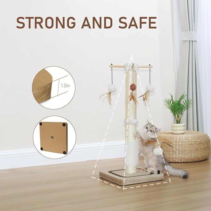 PEEKAB Cat Scratching Post 27 Inches Sisal Scratch Post with Track Ball Toys for Indoor Cats,Kittens Scratcher Toy Beige