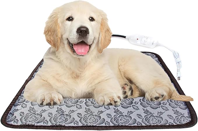 Pet Heating Pad with 3 Adjustable Temperature, Dog Cat Heating Pad with Chew Resistant Cord, Indoor Heated Mat for Dog House, Warming Heater Bed Pad for Outdoor Cat House, Waterproof, 17.7x17.7inch