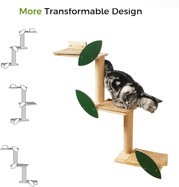 Meowoou Cat Wall Shelves Cat Scratching Post Wall Mounted Perch, 3 in 1 Cat Steps Wall Jungle Platform Supplies Suit for Cats Climb Play Scratch Nap