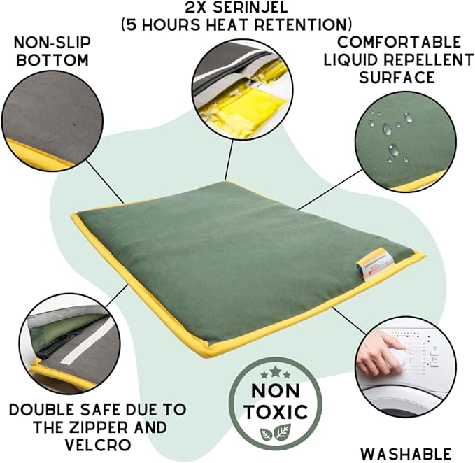 Cooling Heating Mat for Cat & Dog Small Medium Pet (16x24), 5 Layers Microwave Water Repellent No-Electric Thermal Pad Washable Non Slip Durable Solid Warming Gel Bed (Khaki)