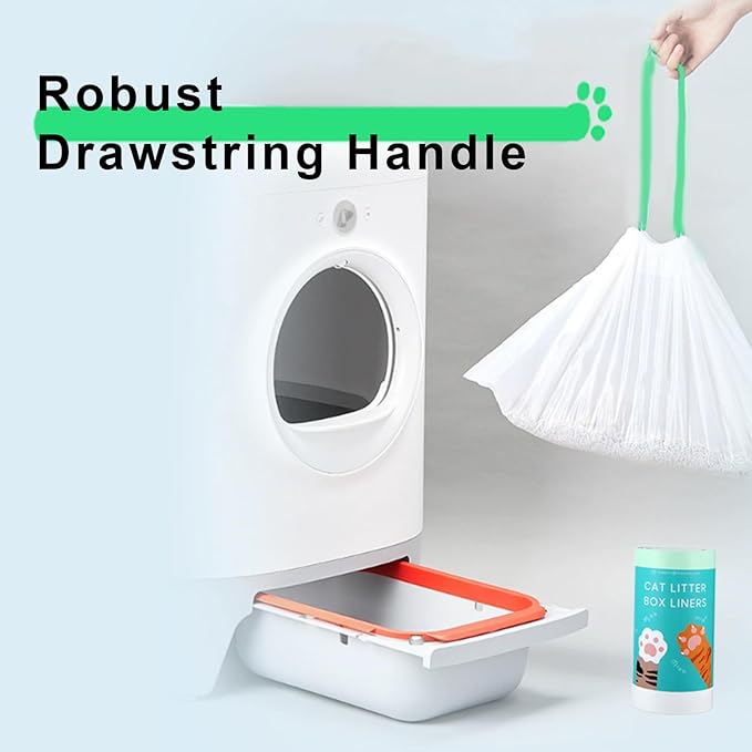 60 Count Self-Cleaning Litter Box Liner Bags for PURA X/MAX, Pet Waste Trash Bags with Drawstring for Automatic Cat Litter Box -21" x 11"