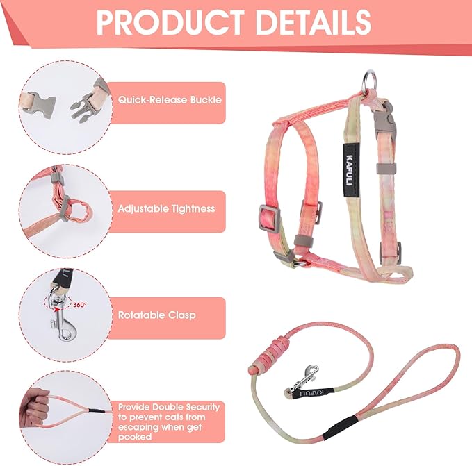 Giantree Cat Harness with Leash and Collar Set, Adjustable H-Shaped Kitten Harness Escape Proof Harness Glow in The Dark for Kitty Outdoor Walking (Orange)