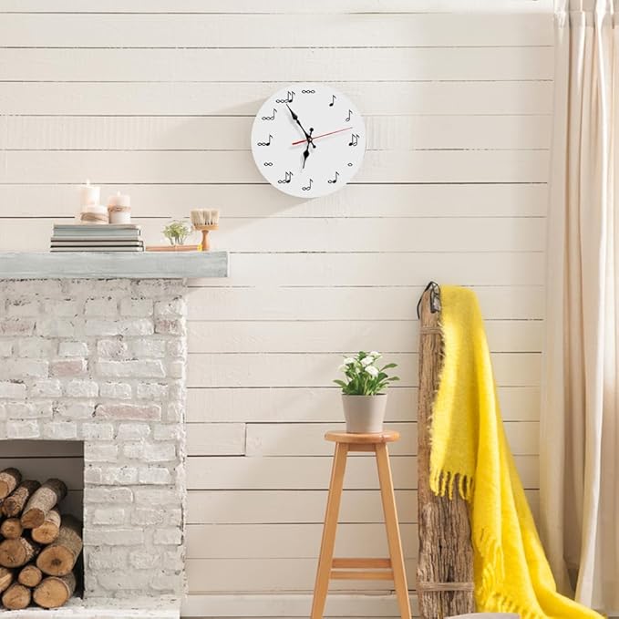 Ansouyi Round Wall Clock Battery Operated Clocks Wallclock 10 Inch,Black Music Notes on White Silent Non Ticking Wall Clock for Living Room,Kitchen,Home,Bathroom,Bedroom,Office or School