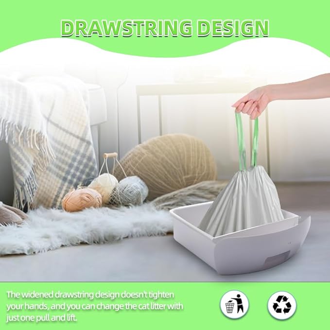 60 Count Cat Litter Bags with Drawstring, Cat Litter Liners Durable Pet Cat Pan Liners Extra eplacement Waste Bags 22" x 12"