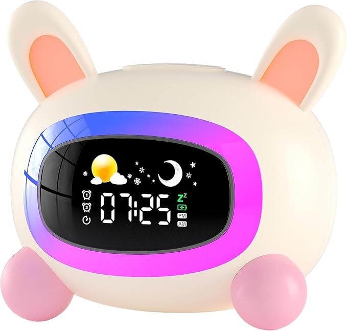 Alarm Clock for Kids,Ok to Wake Clock,Sleep Training Clock with Night Light & Sound Machine, Cute Kawaii Alarm Clock for Birthday Gift Boy Girls Toddlers Bedrooms