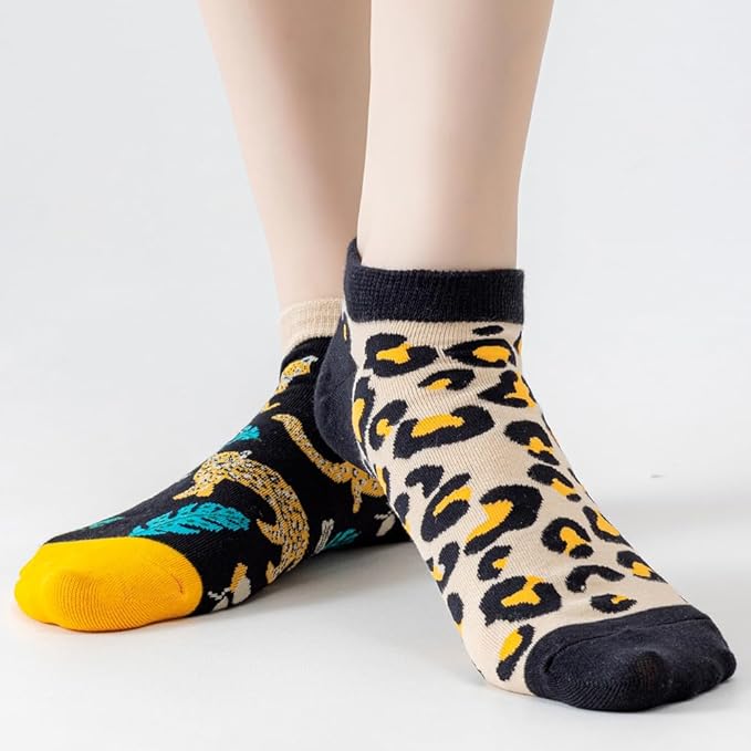 2 Pairs Funny Cartoon Animal Print Cotton Ankle Socks for Women Teens