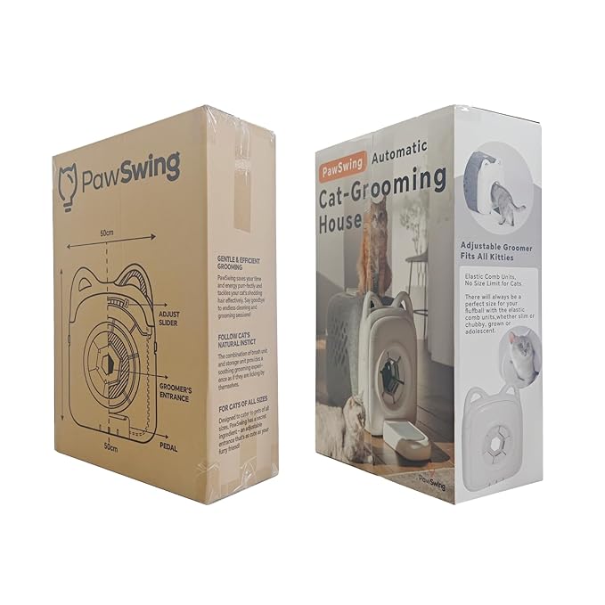 AutoComb Automatic Cat Self Groomer, 360° Surround Self Grooming For Cats, Self Cleaning brush with biomimetic cat tongue brush & smart feeder, White