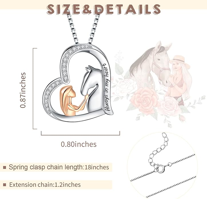 925 Sterling Silver Pig/Koala/Frog/Cat Horse Necklace I Love You to the Moon and Back Cute Animal Love Heart Moon Pendant Necklaces Jewelry Birthday Gifts for Women Best Friends